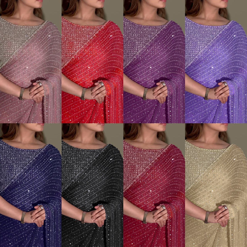 Luxury Bollywood Sequin Saree – Heavy Faux Georgette with Multi Embroidery Border