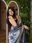 DreamWeave Georgette Saree – Digital Print with Sequins & Embroidery Lace Border