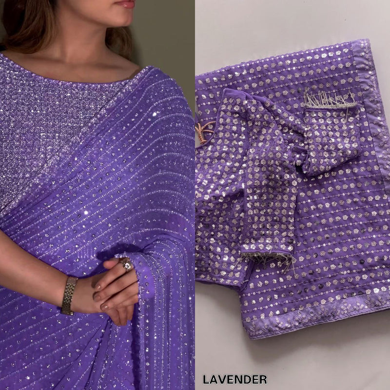 Luxury Bollywood Sequin Saree – Heavy Faux Georgette with Multi Embroidery Border