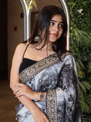 DreamWeave Georgette Saree – Digital Print with Sequins & Embroidery Lace Border