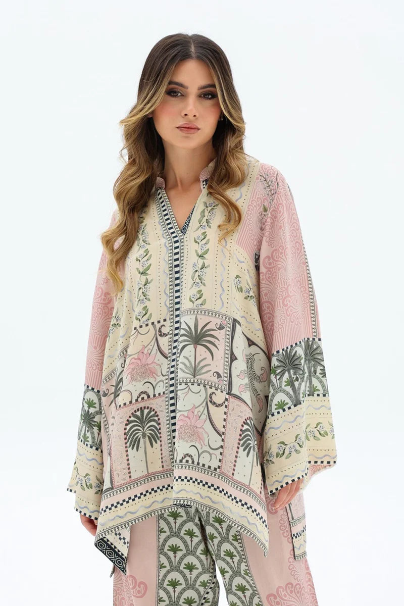 Blush Palm Designer Co-Ord Set – Premium Imported Rayon Satin