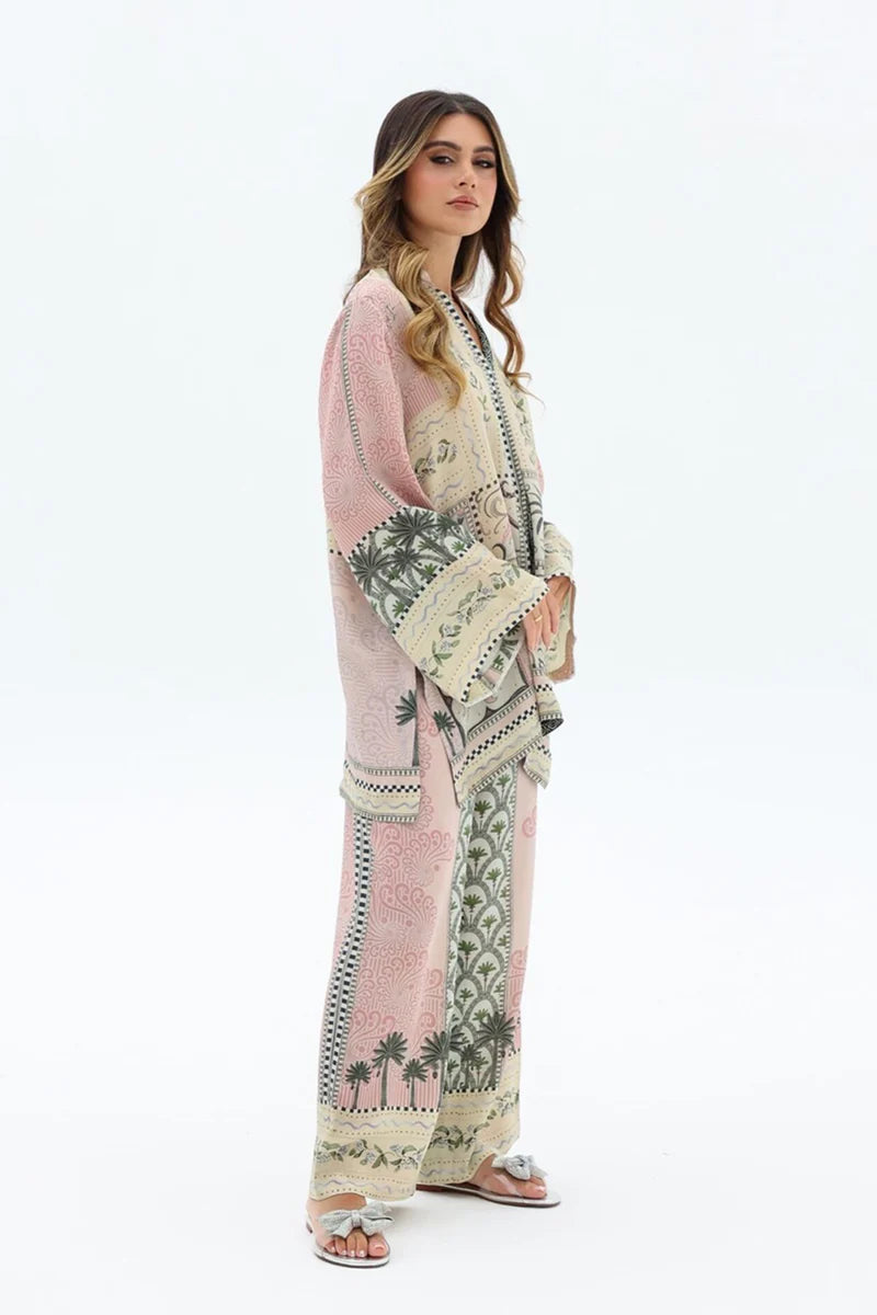 Blush Palm Designer Co-Ord Set – Premium Imported Rayon Satin