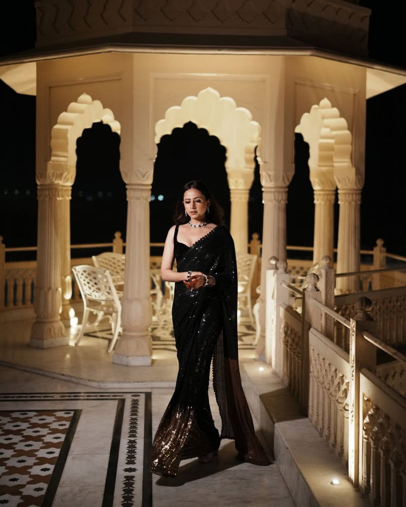 Bollywood Blockbuster Heavy Sequins Georgette Saree – Premium Quality