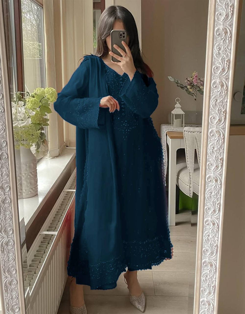 Designer Georgette Palazzo Suit with Sequence Embroidery – 3-Piece Set