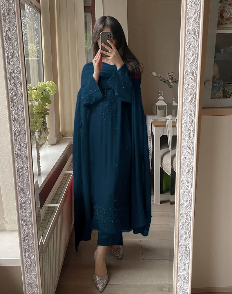 Designer Georgette Palazzo Suit with Sequence Embroidery – 3-Piece Set