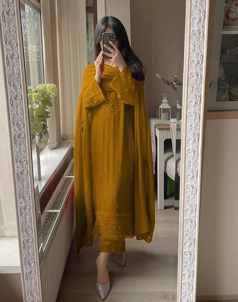 Designer Georgette Palazzo Suit with Sequence Embroidery – 3-Piece Set