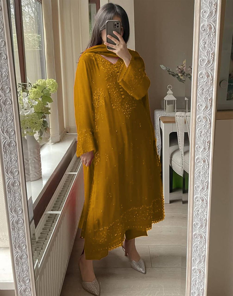 Designer Georgette Palazzo Suit with Sequence Embroidery – 3-Piece Set