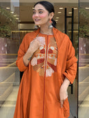 Designer Orange Embroidered Kurta Palazzo Set with Dupatta