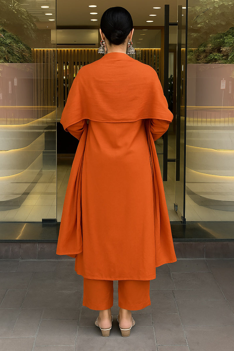 Designer Orange Embroidered Kurta Palazzo Set with Dupatta