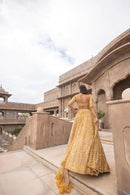 Golden Designer Lehenga HC-881 – Premium Soft Net Heavy Sequins & Dori Work Bridal Lehenga