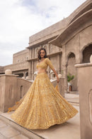 Golden Designer Lehenga HC-881 – Premium Soft Net Heavy Sequins & Dori Work Bridal Lehenga