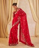 Premium Faux Georgette Sequin Saree with Heavy Mirror Embroidered Stitched Blouse