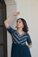 Premium Faux Blooming Designer Gown with Sequins & Bead Embroidery| Ready-to-Wear Elegant Party Gown