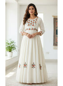 Pure Khadi Cotton Embroidered Anarkali Gown with Cotton Lining – Premium Ethnic Wear | Comfortable Party & Festive Collection
