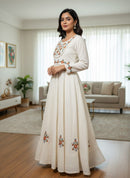 Pure Khadi Cotton Embroidered Anarkali Gown with Cotton Lining – Premium Ethnic Wear | Comfortable Party & Festive Collection