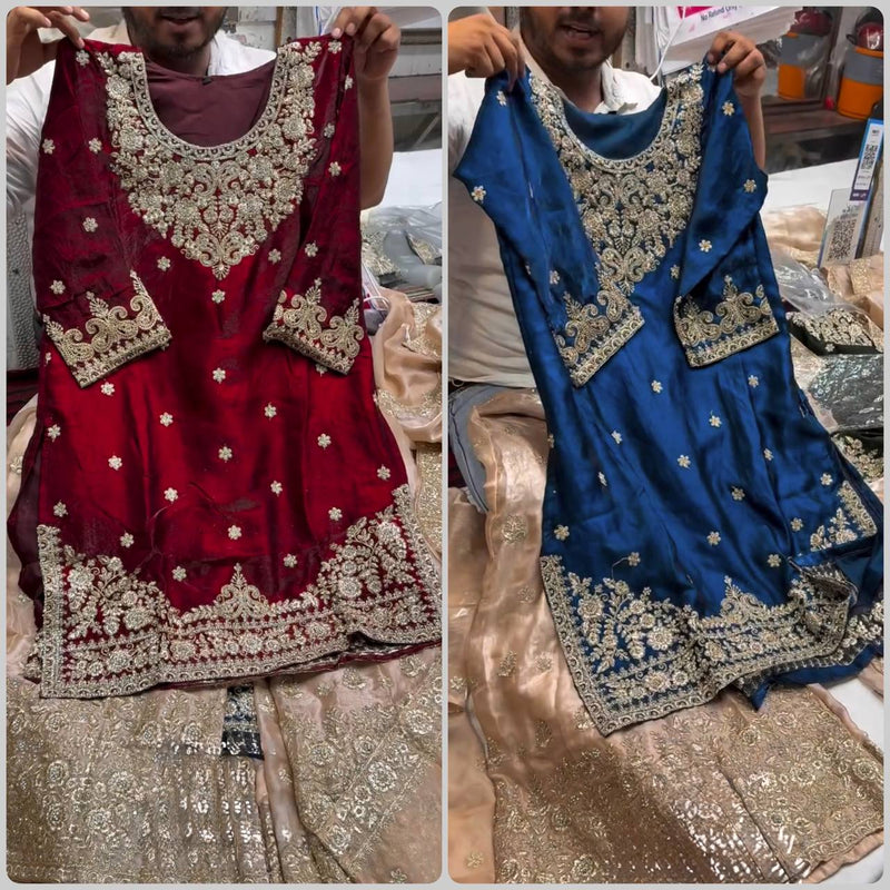 Samaira Shine Sharara Set – Heavy Satin with Sequins Embroidery