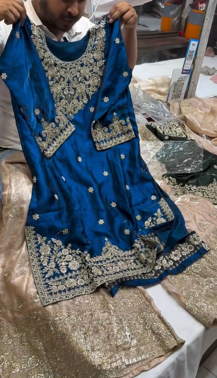 Samaira Shine Sharara Set – Heavy Satin with Sequins Embroidery