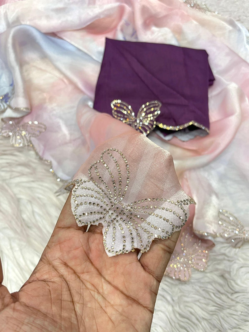 Selena Satin Luxe – Fandy Satin Digital Print Saree with Jarkan & Siroski Work