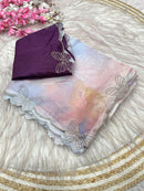 Selena Satin Luxe – Fandy Satin Digital Print Saree with Jarkan & Siroski Work