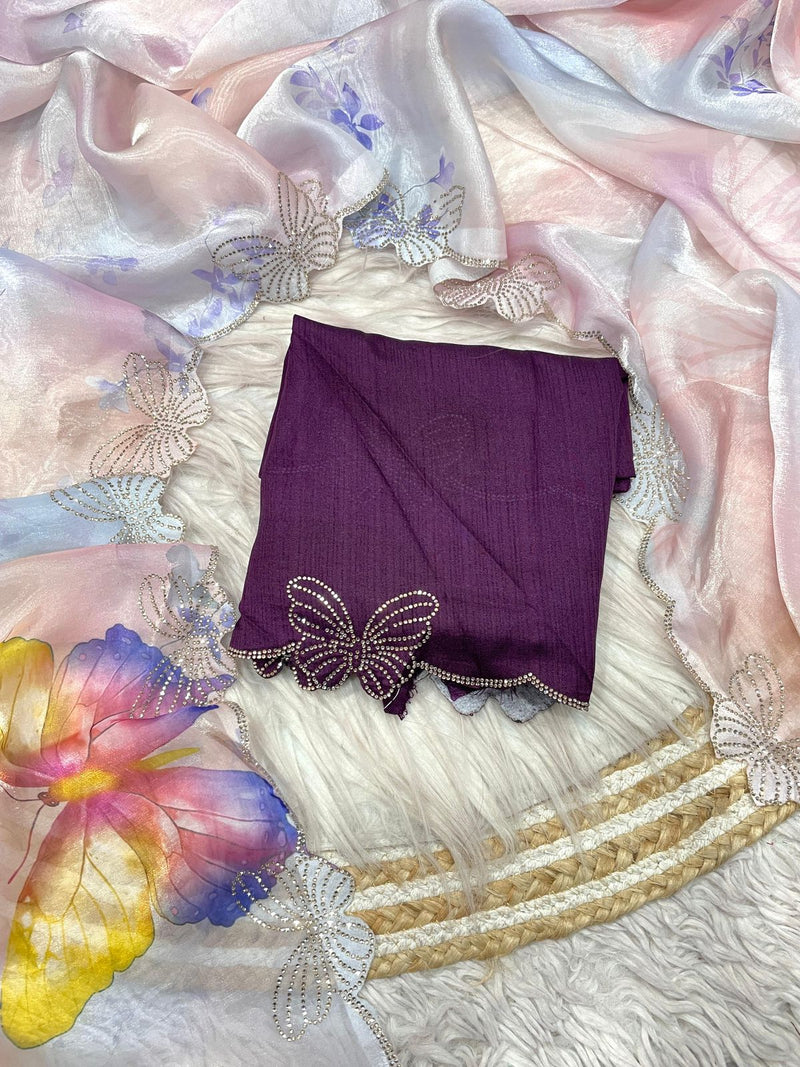 Selena Satin Luxe – Fandy Satin Digital Print Saree with Jarkan & Siroski Work