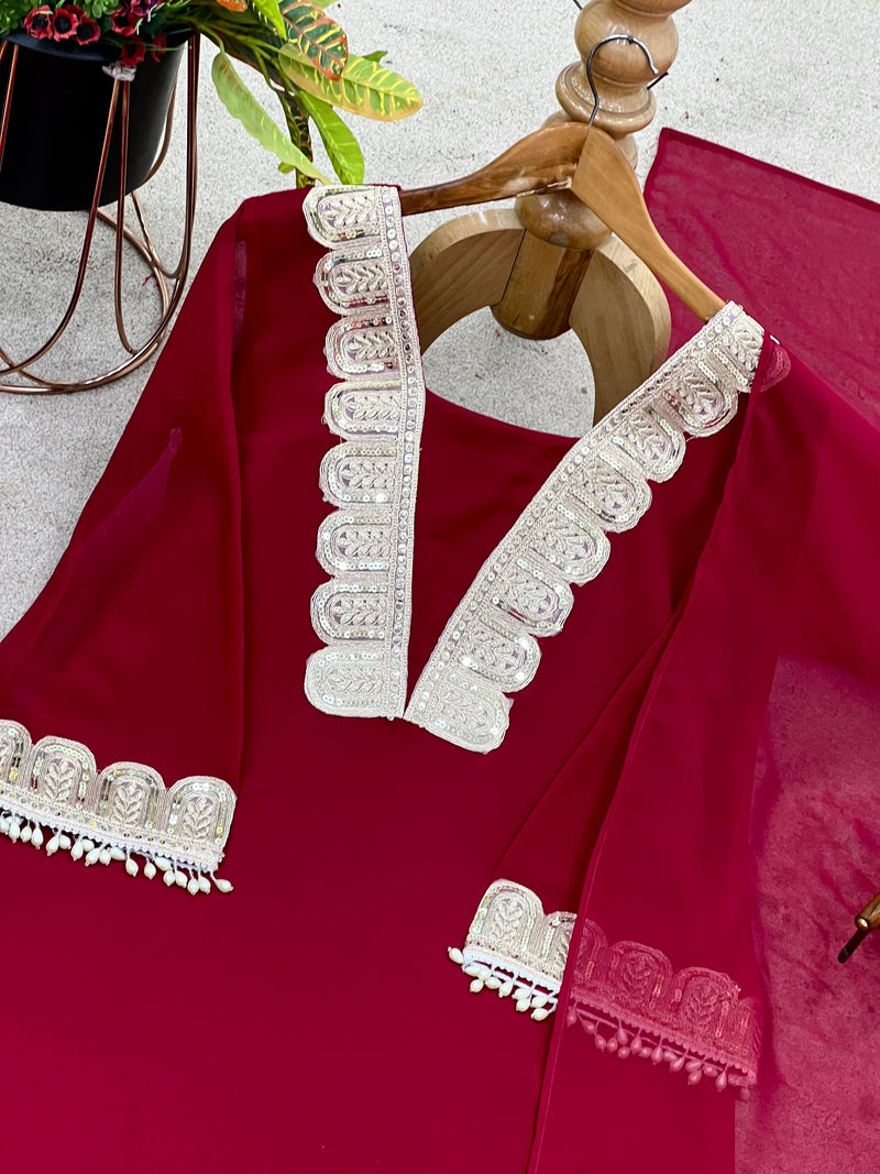 Tevisha House Dno 5306 Karwa Special Collection 2025 | Designer Faux Georgette Embroidered Top Pant Dupatta Set – Party Wear Outfit for Women