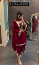 Tevisha House Dno 5306 Karwa Special Collection 2025 | Designer Faux Georgette Embroidered Top Pant Dupatta Set – Party Wear Outfit for Women