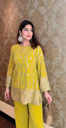 Elara Grace Fox Georgette Embroidery Top & Plazzo – Partywear Set