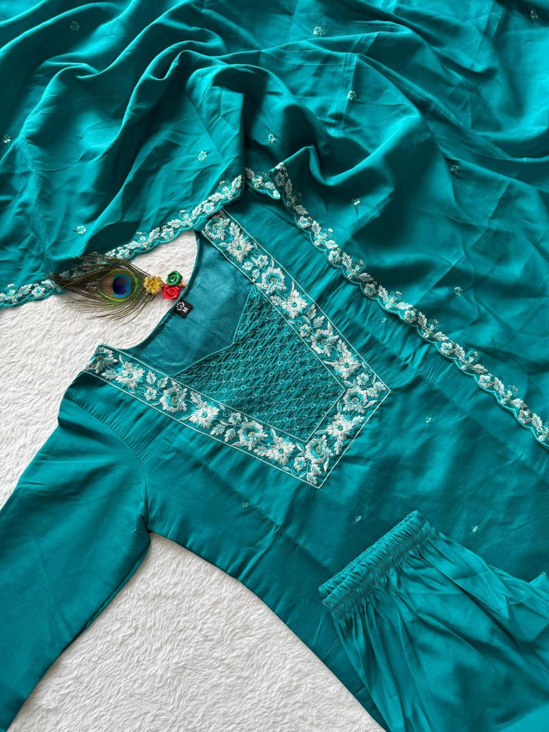 Roopvati Roman Silk Embroidery Suit – Premium Sequence Work Set