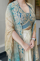 Royal Bandhani Indo-Western 3-Piece Set – Banglory Silk Top & Soft Chinon Silk Dhoti