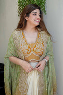 Royal Bandhani Indo-Western 3-Piece Set – Banglory Silk Top & Soft Chinon Silk Dhoti