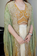 Royal Bandhani Indo-Western 3-Piece Set – Banglory Silk Top & Soft Chinon Silk Dhoti