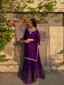 Premium Blue Chinon Sequin Embroidery 3-Piece Plazzo Suit