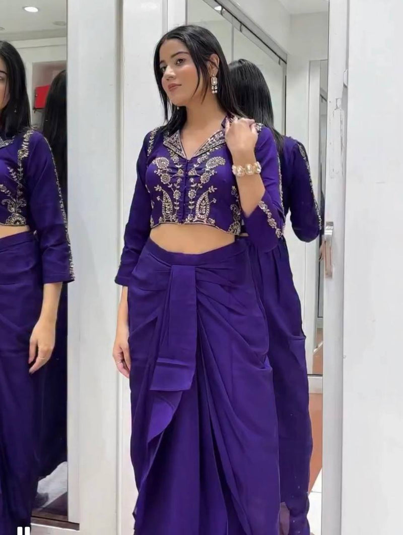 Sparkle Chic Chinon Silk Dhoti Set – Sequin Embroidered Blouse & Dhoti | Festive Wear for Women