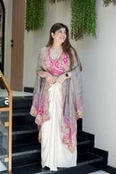 Royal Bandhani Indo-Western 3-Piece Set – Banglory Silk Top & Soft Chinon Silk Dhoti