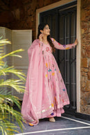 Heavy Star Georgette Embroidered Gown with Sharara & Dupatta