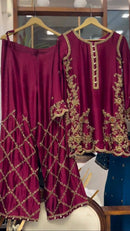 Exclusive Crape Silk Plazzo Set with Sequence Embroidery Work