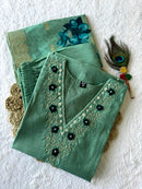 Emerald Charm Roman Silk Suit – C-Green Hand Work Dress with Heavy Lichi Jacquard Dupatta