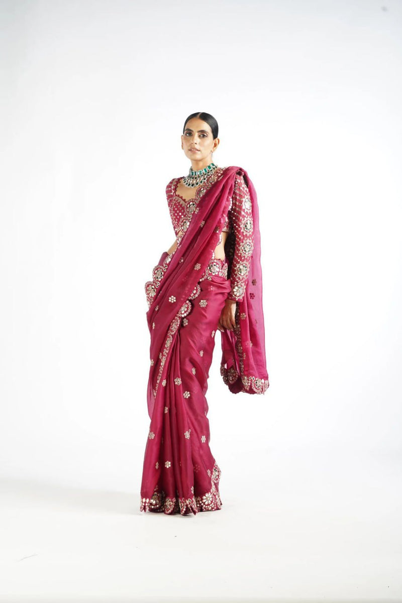 Heavy Soft Georgette Saree with Real Mirror & Sequins Embroidery