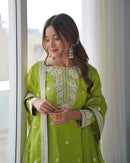 Elegant Light Green Chinon Kurta Sharara Set | Lace Dupatta | Party Wear