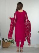 Pink Valam Georgette Embroidered Kurta Pant Dupatta Set – Premium Collection