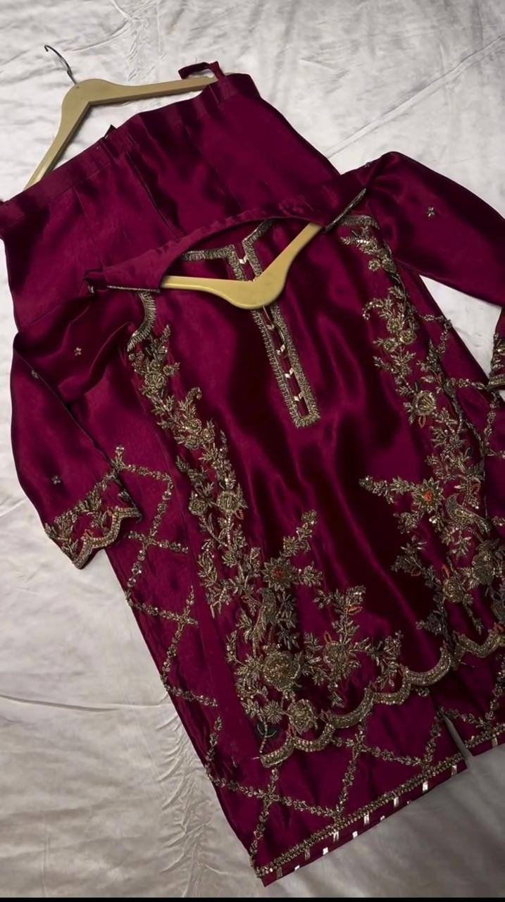 Exclusive Crape Silk Plazzo Set with Sequence Embroidery Work