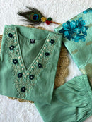 Emerald Charm Roman Silk Suit – C-Green Hand Work Dress with Heavy Lichi Jacquard Dupatta