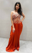 Indo-Western Partywear Set | Premium Net Silk Embroidered Blouse & Rangoli Silk Dhoti