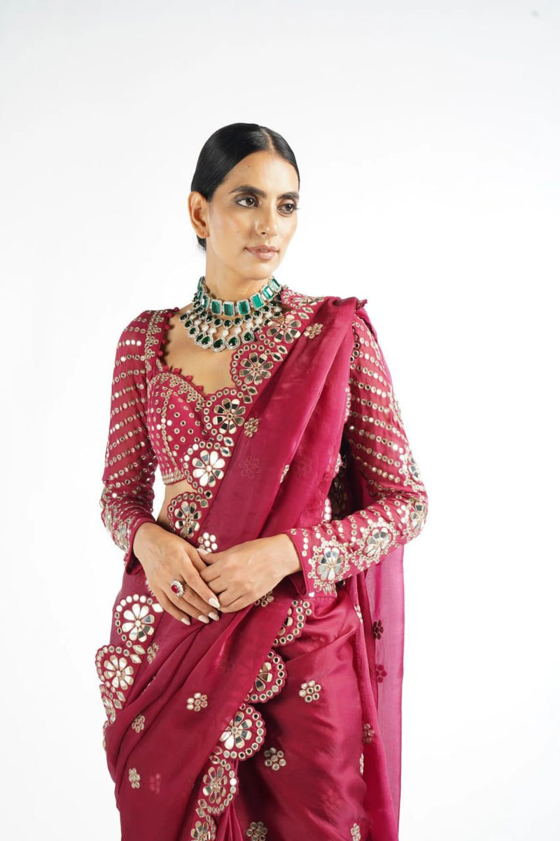 Heavy Soft Georgette Saree with Real Mirror & Sequins Embroidery