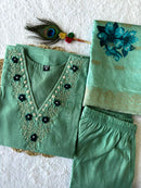 Emerald Charm Roman Silk Suit – C-Green Hand Work Dress with Heavy Lichi Jacquard Dupatta
