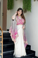 Royal Bandhani Indo-Western 3-Piece Set – Banglory Silk Top & Soft Chinon Silk Dhoti