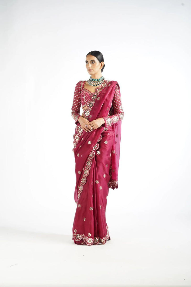Heavy Soft Georgette Saree with Real Mirror & Sequins Embroidery