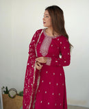 Pink Valam Georgette Embroidered Kurta Pant Dupatta Set – Premium Collection