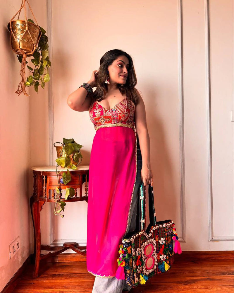 Navratri Glow Kurti – Georgette Sequin Embroidered