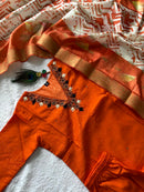 Orange Royale Roman Silk Suit – “SilkGlow Orange Edition” with Heavy Lichi Jacquard Dupatta & Hand Work